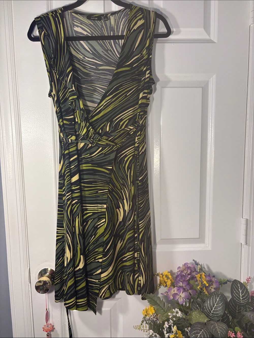 Apt. 9 Olive Green & Cream Swirl Faux-Wrap Midi Dress